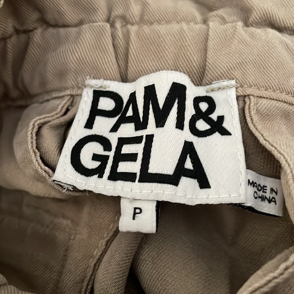 Pam & Gela Pants Size P Khaki Paper bag Crop - Picture 4 of 7